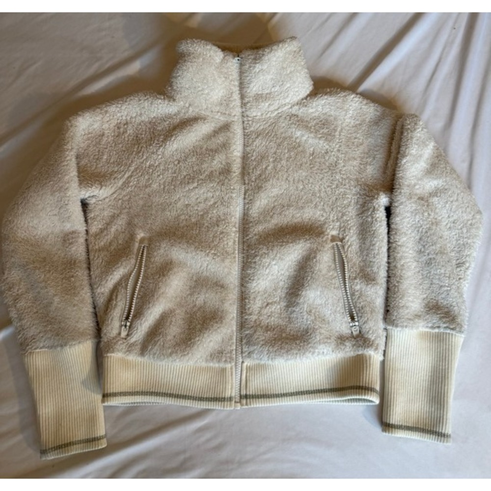 Athleta Cream Sherpa Fleece Full Zip Jacket Ribbed Cuffs XS
